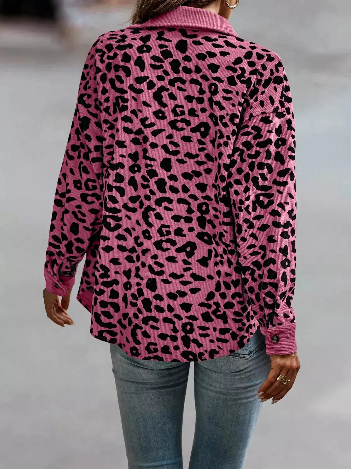 Full Size Leopard Print Button-Down Jacket Plus Size Simply Love