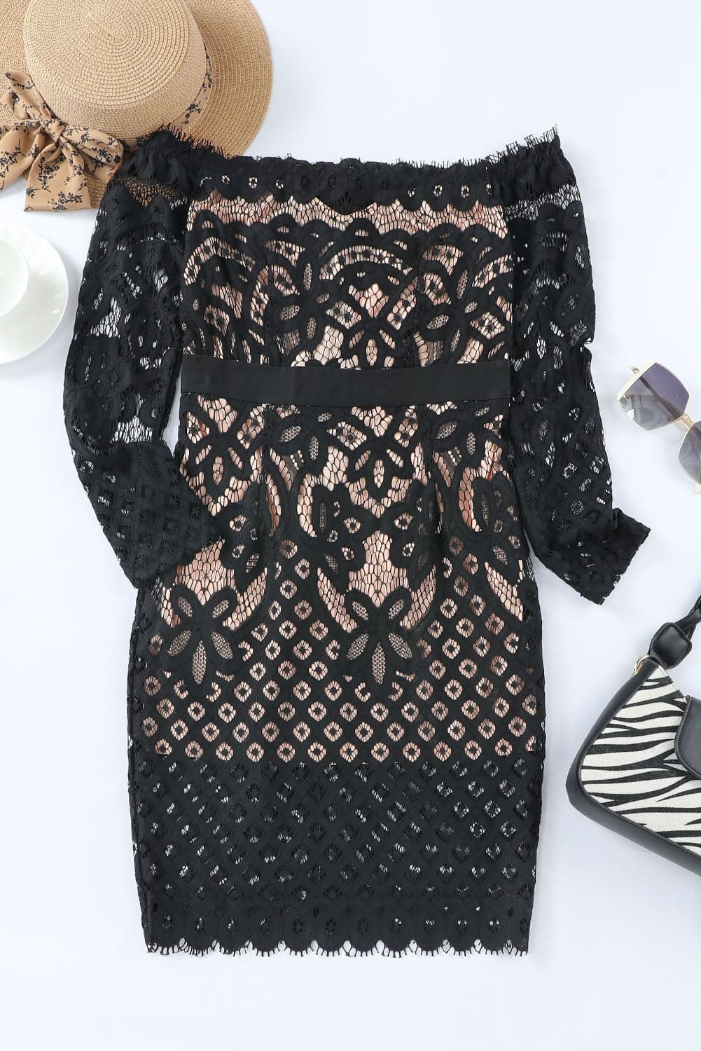 Off-Shoulder Long Sleeve Lace Dress.