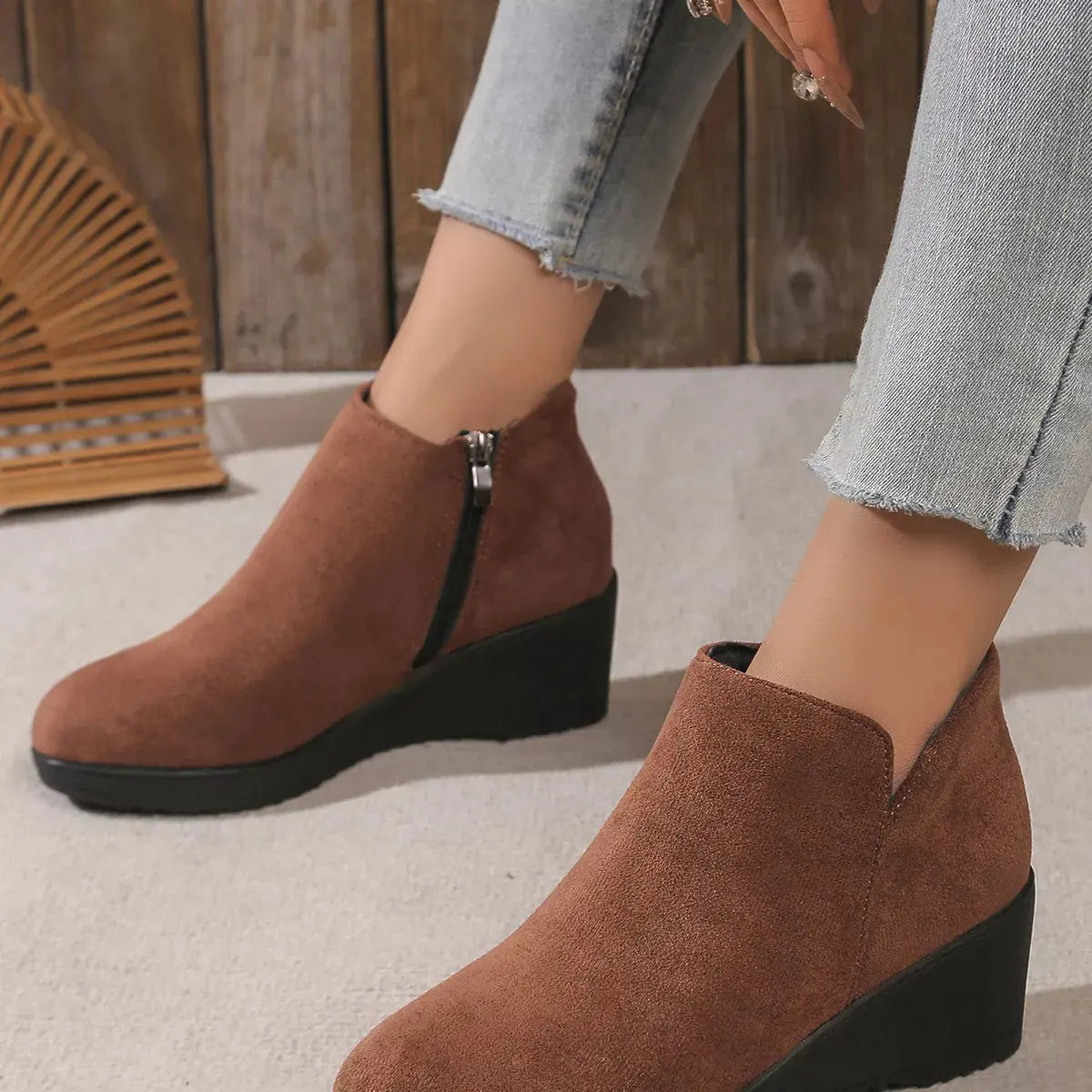 Round Toe Wedge Ankle Boots Simply Love