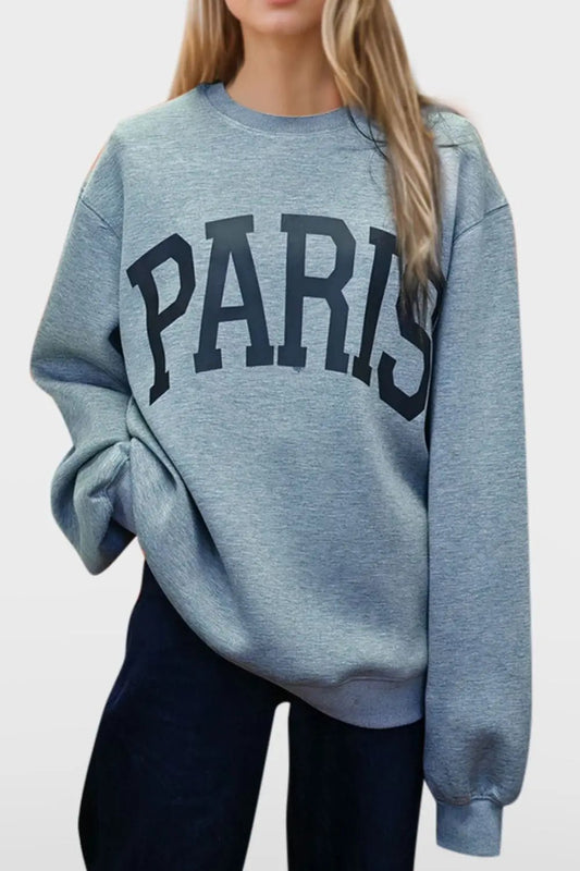 Basic Bae PARIS Round Neck Long Sleeve Air Scuba Sweatshirt - Love Salve