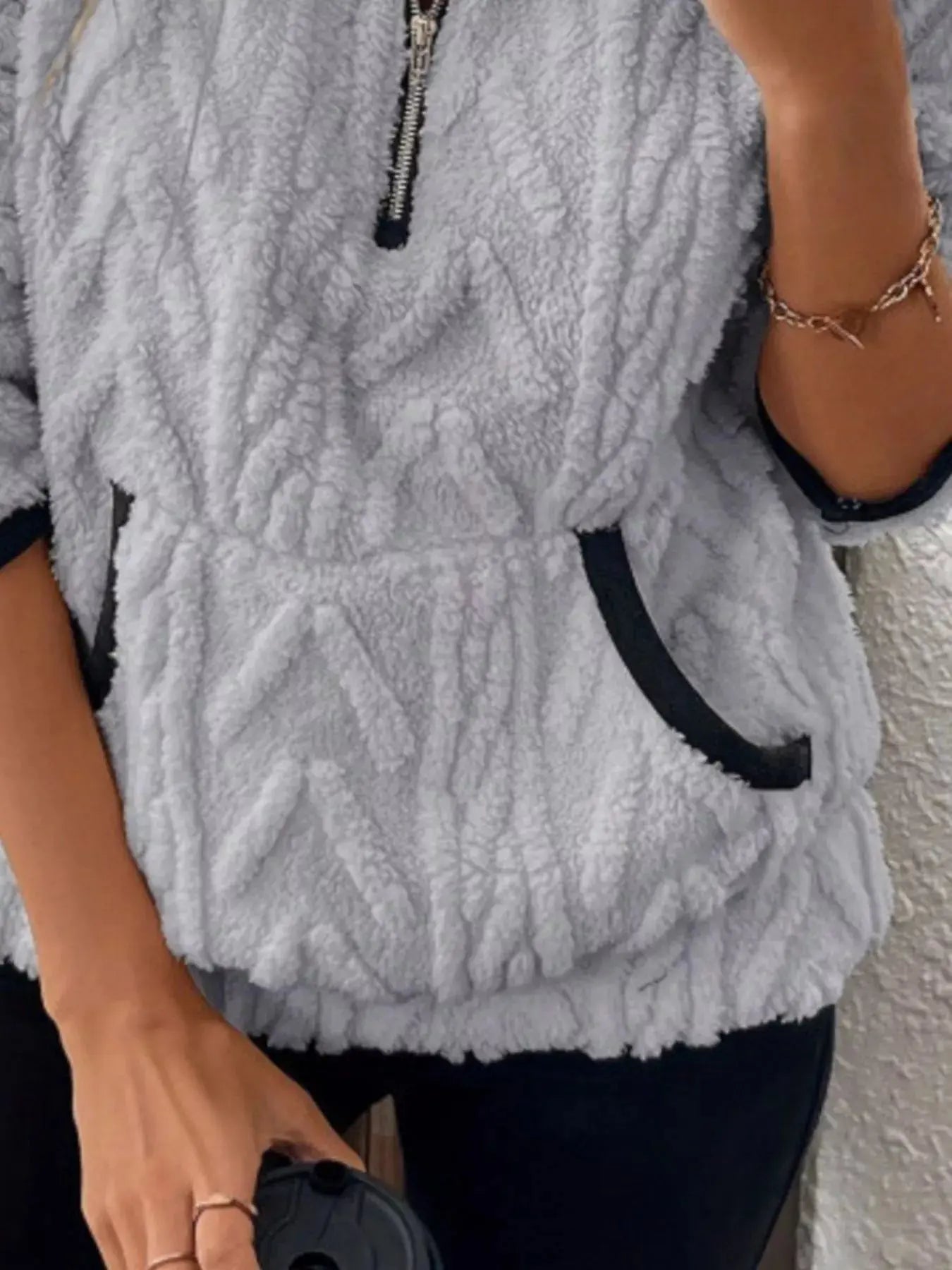 Full Size Sherpa Half Zip Sweatshirt Plus Size Simply Love