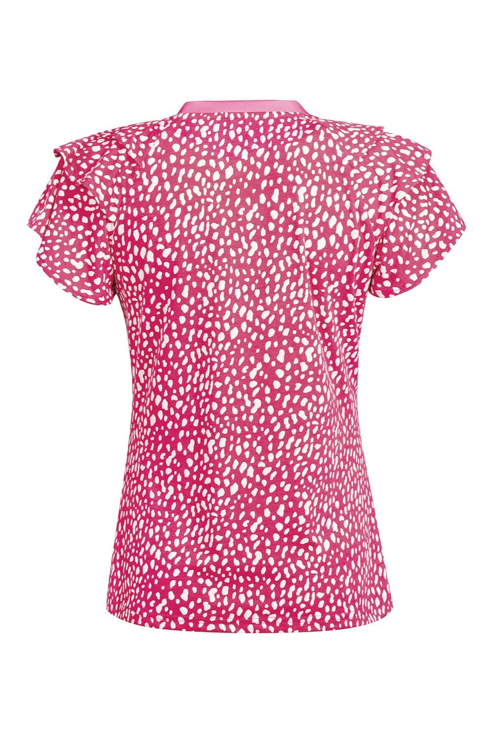 Ruffled Printed Round Neck Short Sleeve Blouse.