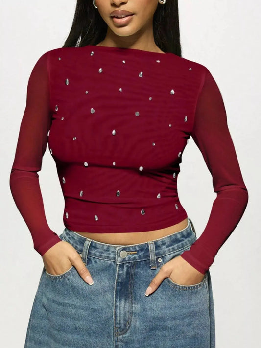 Rhinestone Embellished Long Sleeve T-Shirt Simply Love