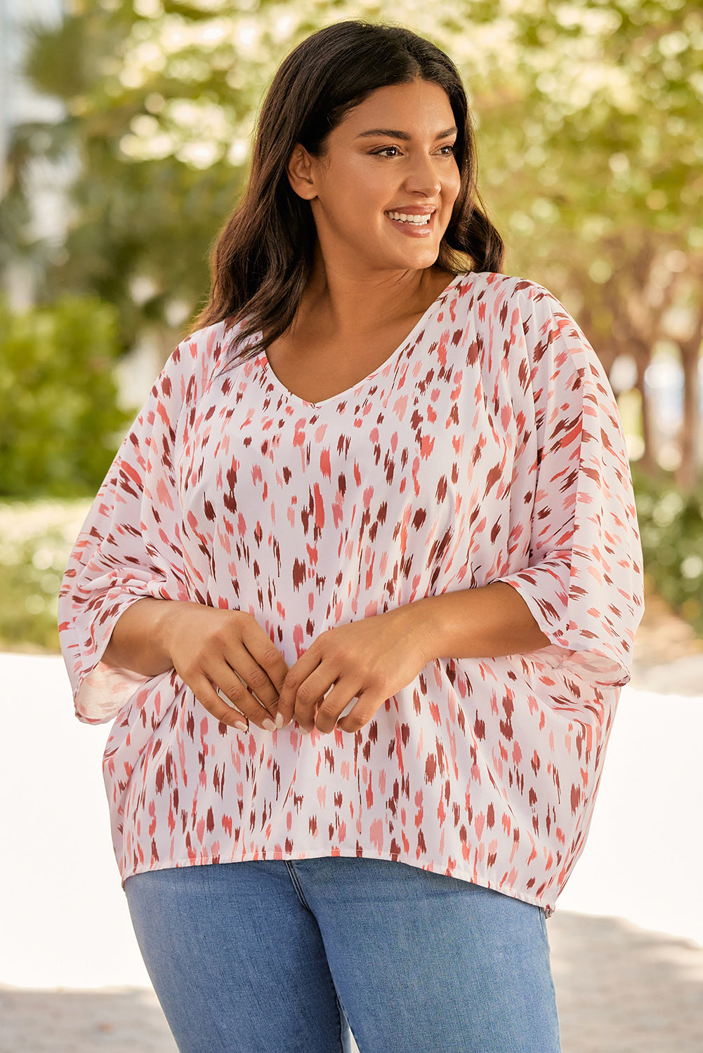 Chic pink dolman sleeve blouse for plus size fashionistas