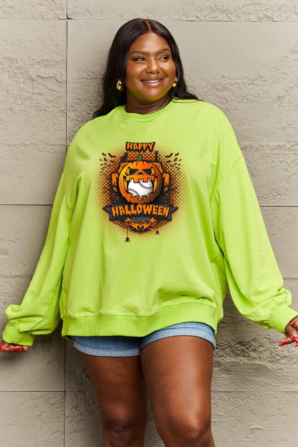 Simply Love Full Size HAPPY HALLOWEEN Graphic Sweatshirt.