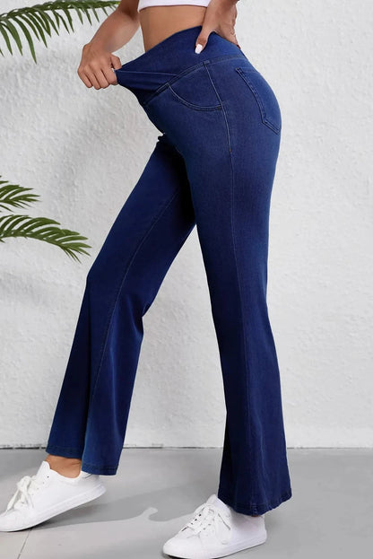 Asymmetric waist flare jeans