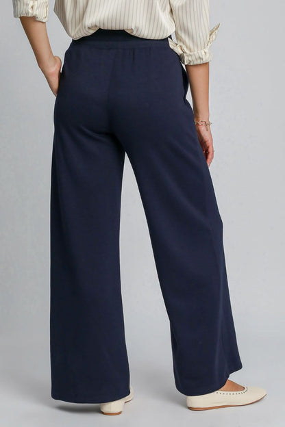 Chic Opaque Drawstring Wide Leg Trousers with Functional Pockets