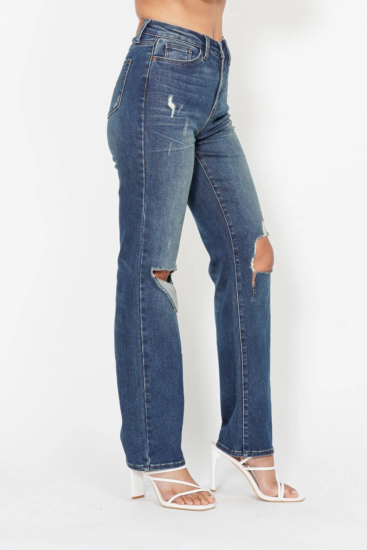 Judy Blue Plus Size High Waisted Ripped Knee Dad Jeans - Love Salve 