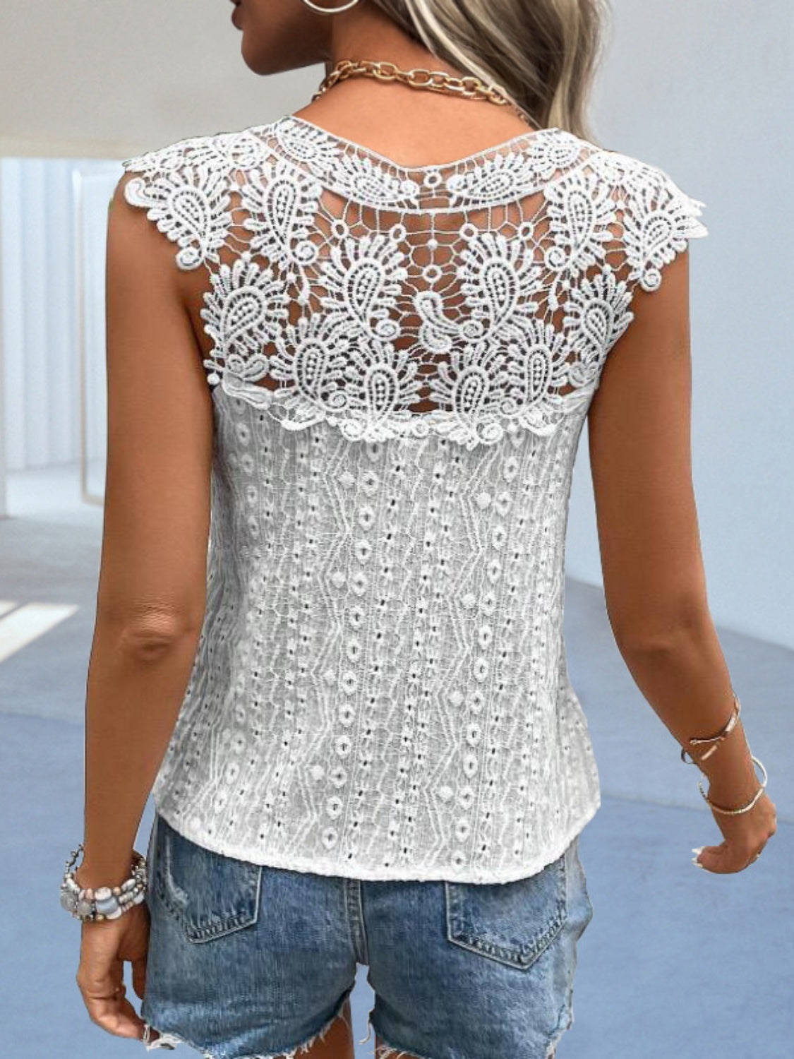 Chic Lace Notched Neck Blouse Coco’s Tee Boutique