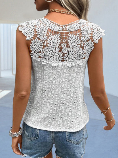 Chic Lace Notched Neck Blouse