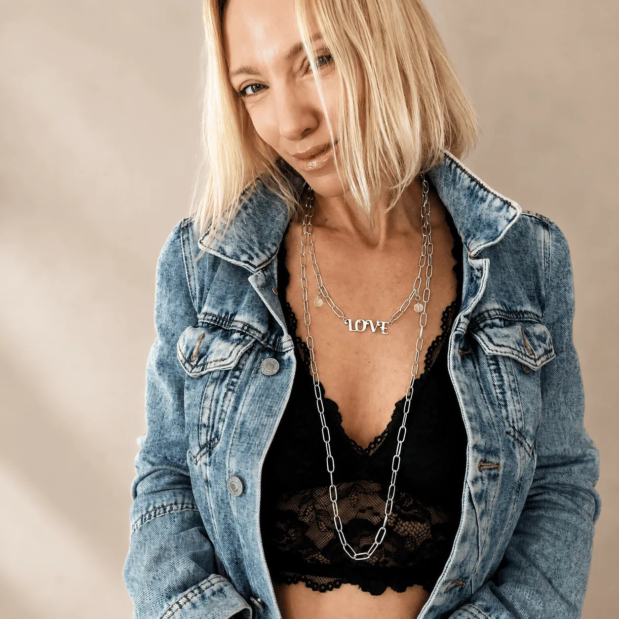 Katia Designs Love Long Chain Necklace, an elegant and versatile long chain accessory for quality jewelry seekers.