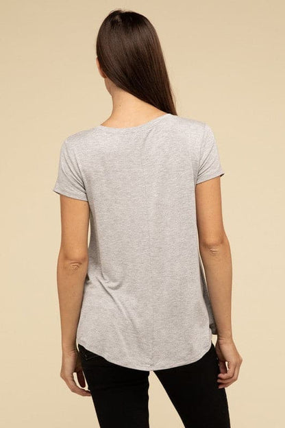 Flowy Round Hem Rayon Short Sleeve Top.