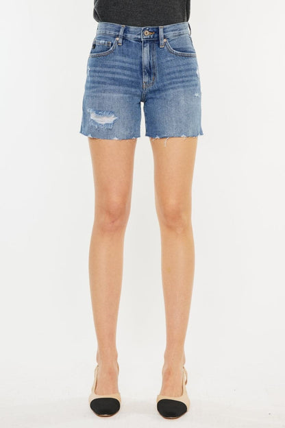 Kancan Distressed High Waist Denim Shorts.