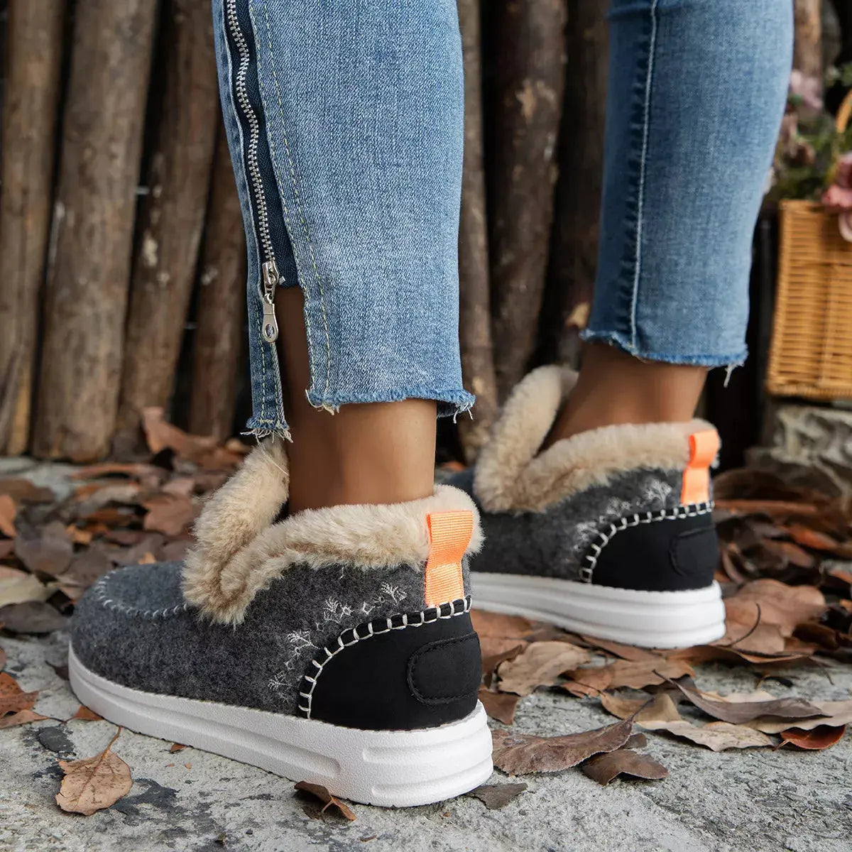 Cozy Fur Trimmed Slip Ons Suede And Rubber Flats Warm Winter Shoes Simply Love