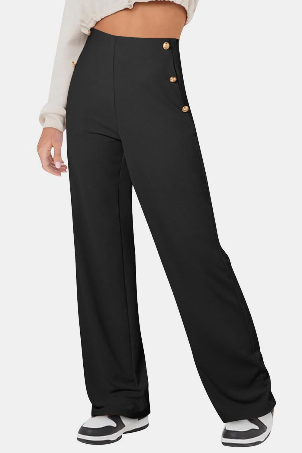 Button-Detail High Waist Trousers