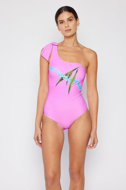 Marina West Swim Vacay Mode One Shoulder Swimsuit in Carnation Pink.