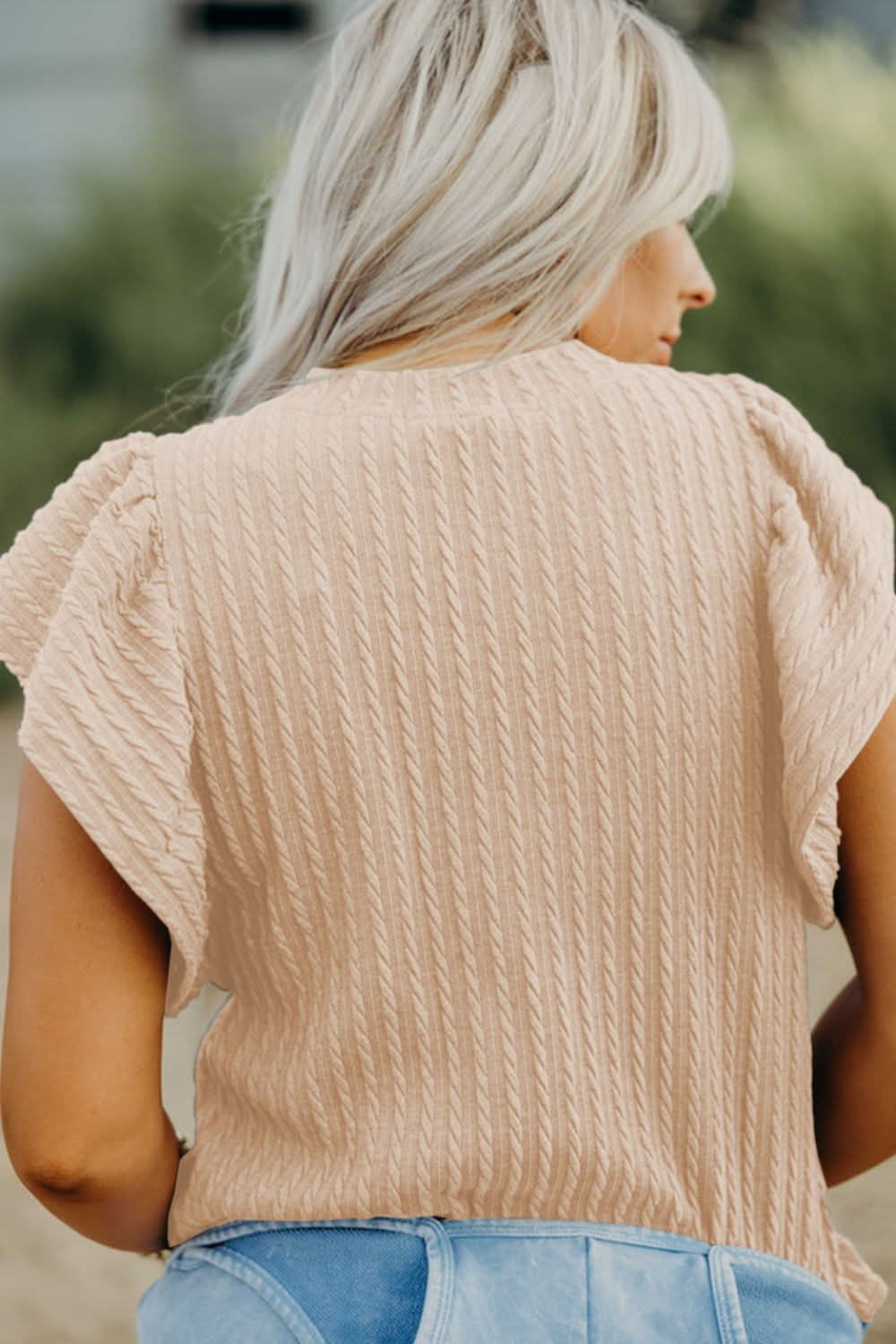 Textured Cap Sleeve Round Neck Top