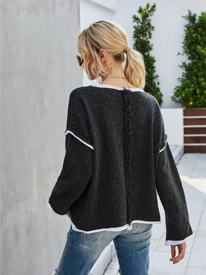 Boat Neck Dropped Shoulder Sweater.