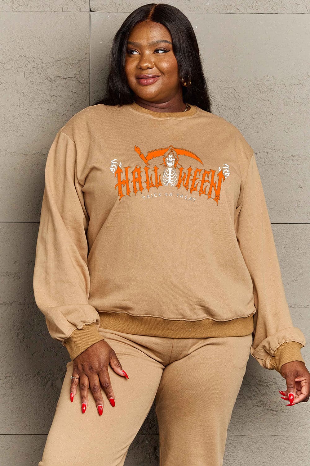 Simply Love Full Size HALLOWEEN TRICK OR TREAT Graphic Sweatshirt.