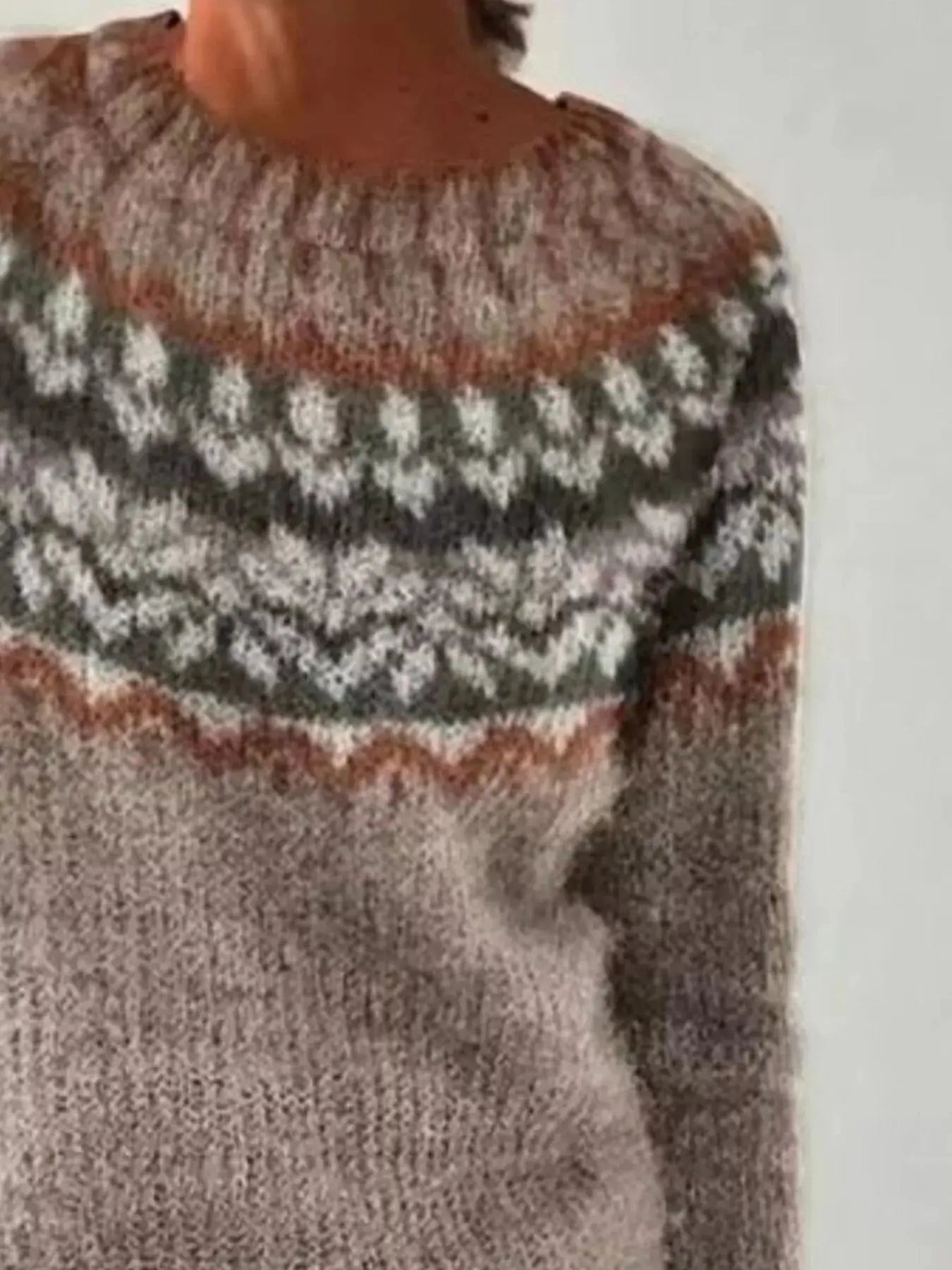 Full Size Vintage Patterned Round Neck Sweater Plus Size Simply Love