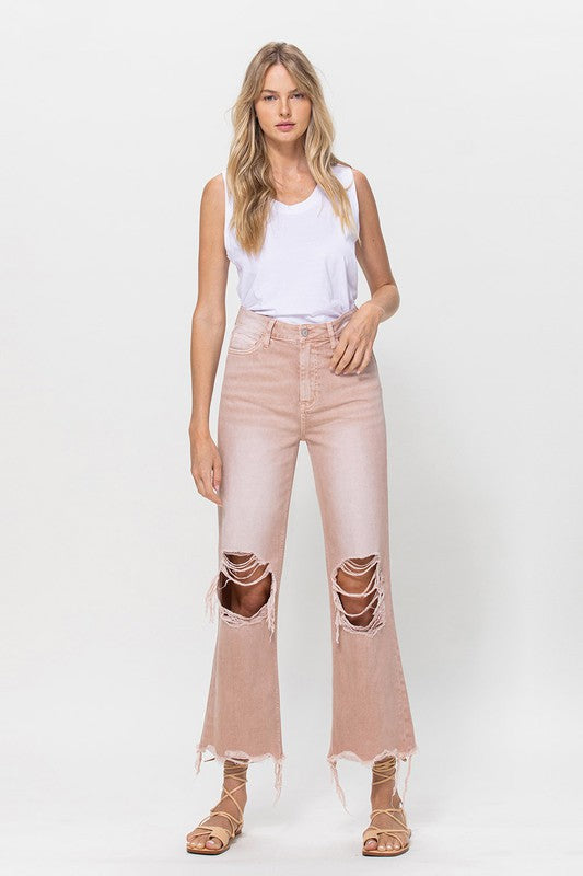 Rose Pink 90's Vintage Cropped Flare Jeans