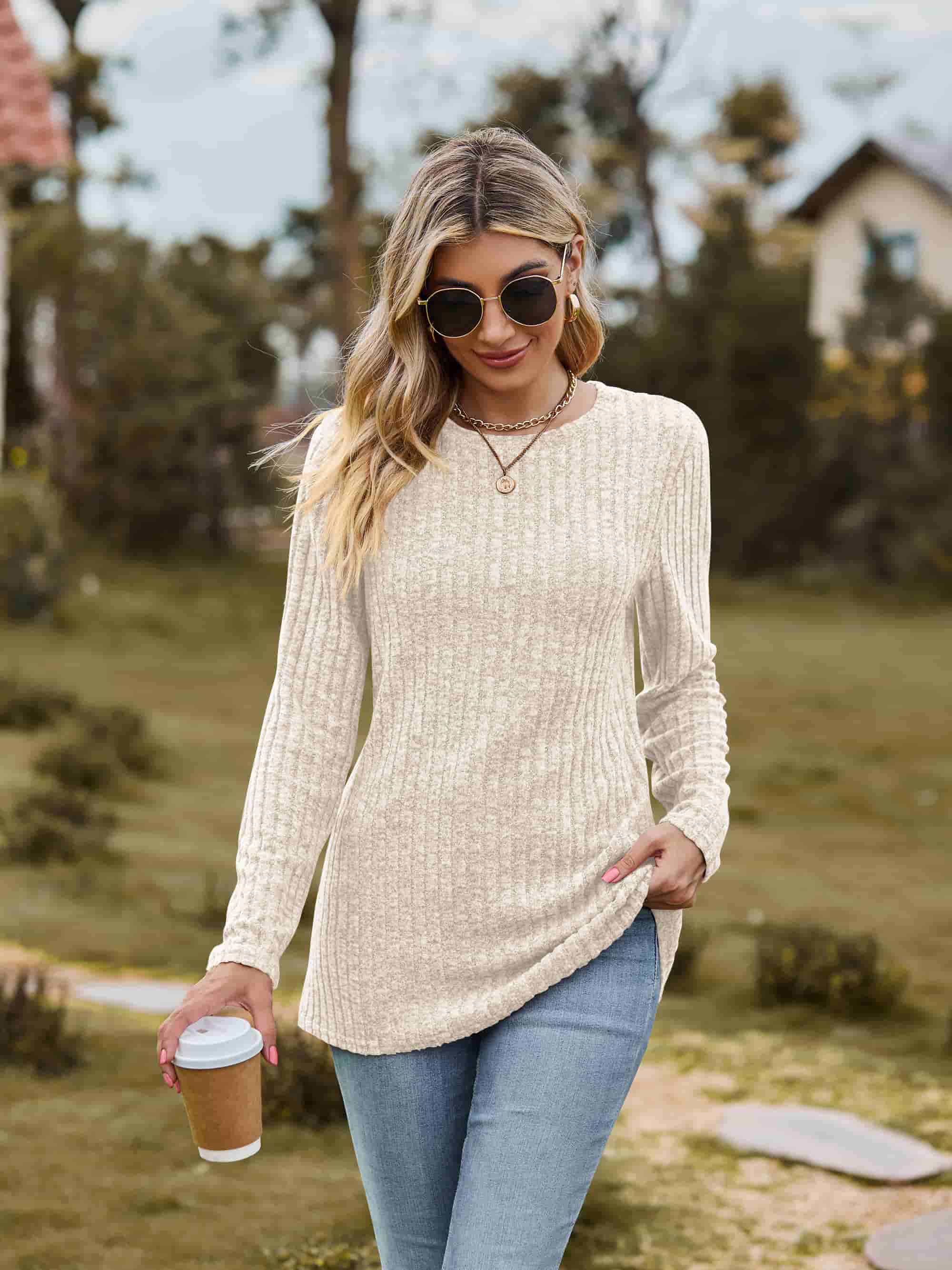 Ribbed Round Neck Long Sleeve Tee Coco’s Tee Boutique