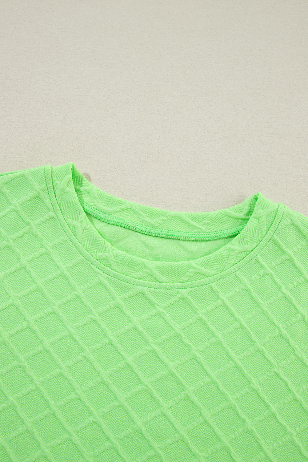 Light green checkered textured tee paired with comfy drawstring shorts