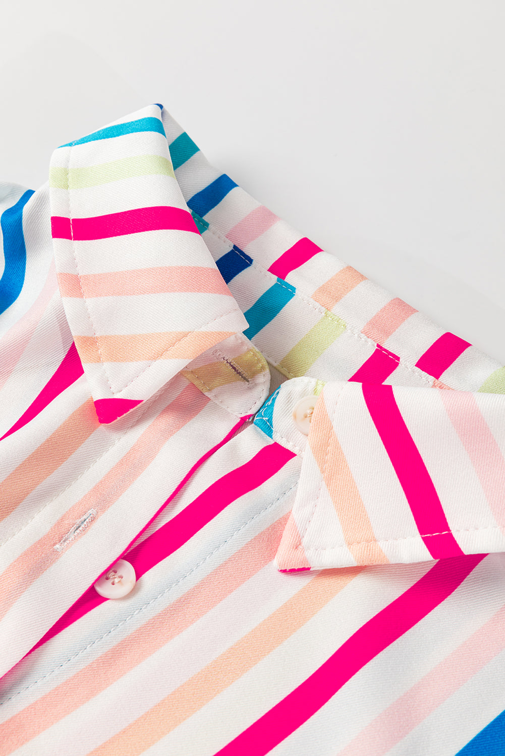 Pink Stripe 3/4 Sleeve Button Up Casual Shirt