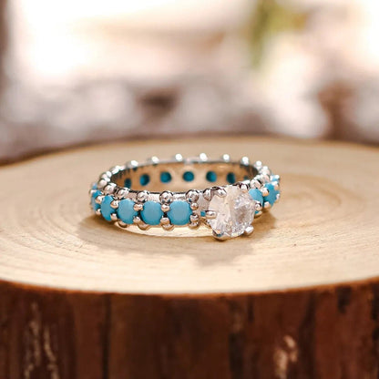 Inlaid Artificial Turquoise Zircon 925 Sterling Silver Ring.