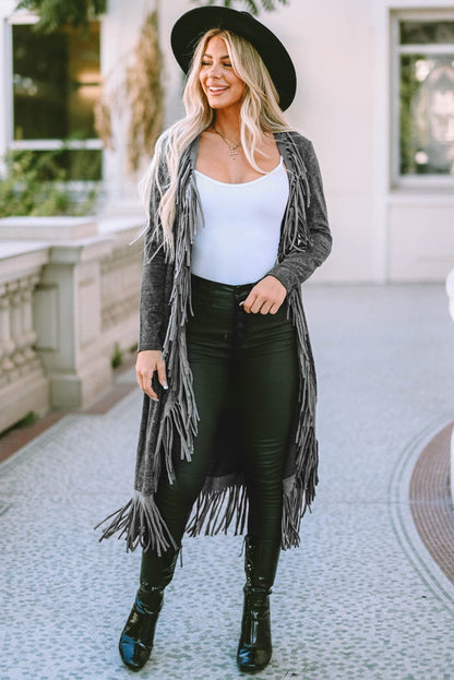 Fringe Detail Long Sleeve Cardigan.