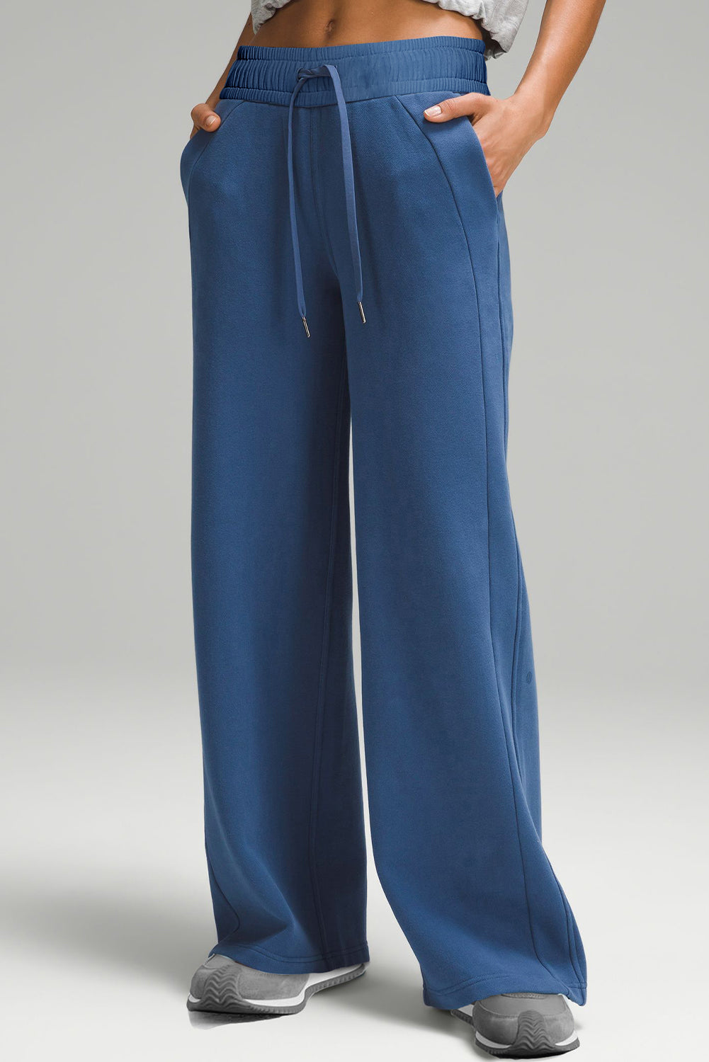 Sail blue high-waist wide-leg sweatpants with pockets and drawstring