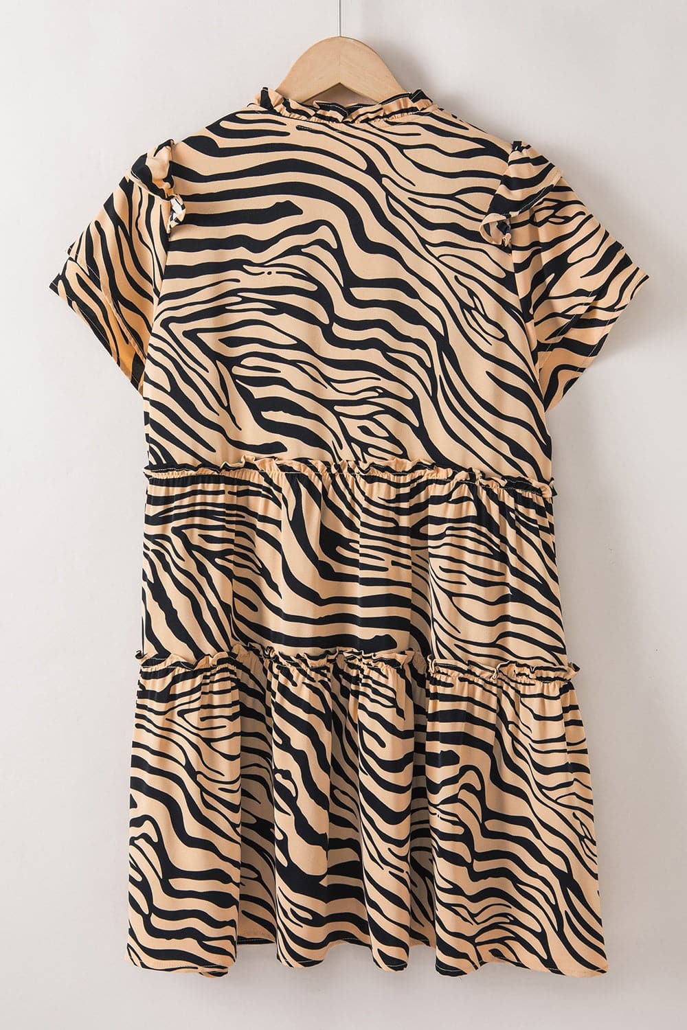 Ruffled Animal Print Tie Neck Mini Dress.