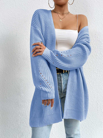 Open Front Dropped Shoulder Slit Cardigan.