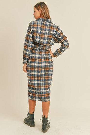 Plaid flannel tie-front shirt dress