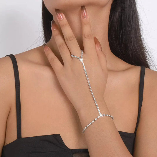 Alloy Rhinestone Bracelet with Ring Simply Love