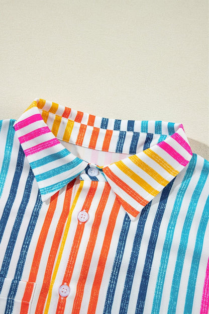 Striped Collared Neck Long Sleeve Shirt.