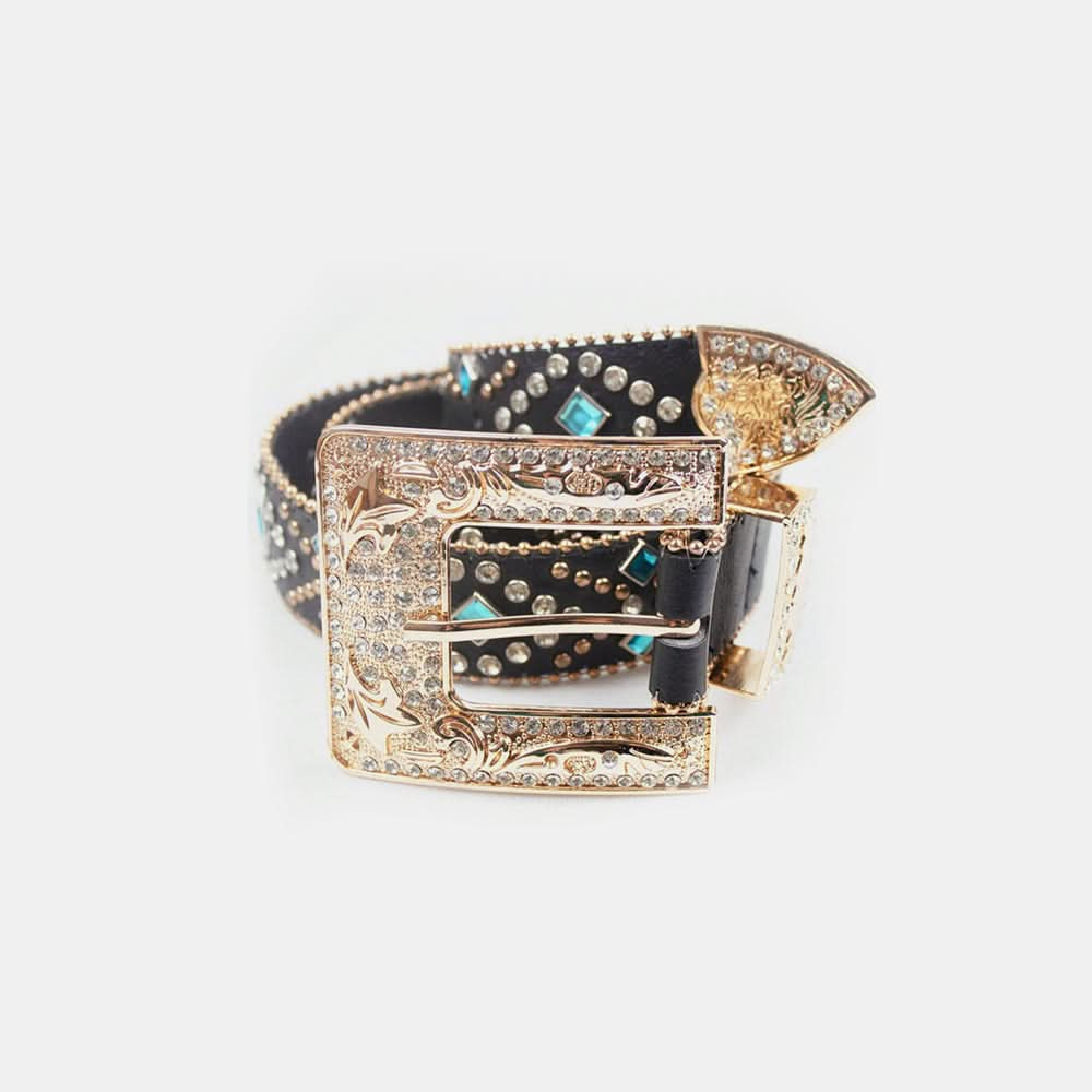 Rhinestone-embellished PU leather belt