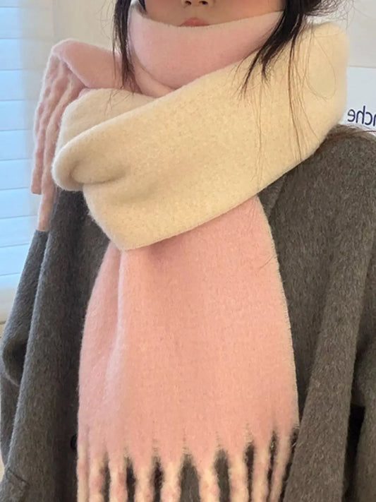 Color Block Fringe Winter Scarf Simply Love