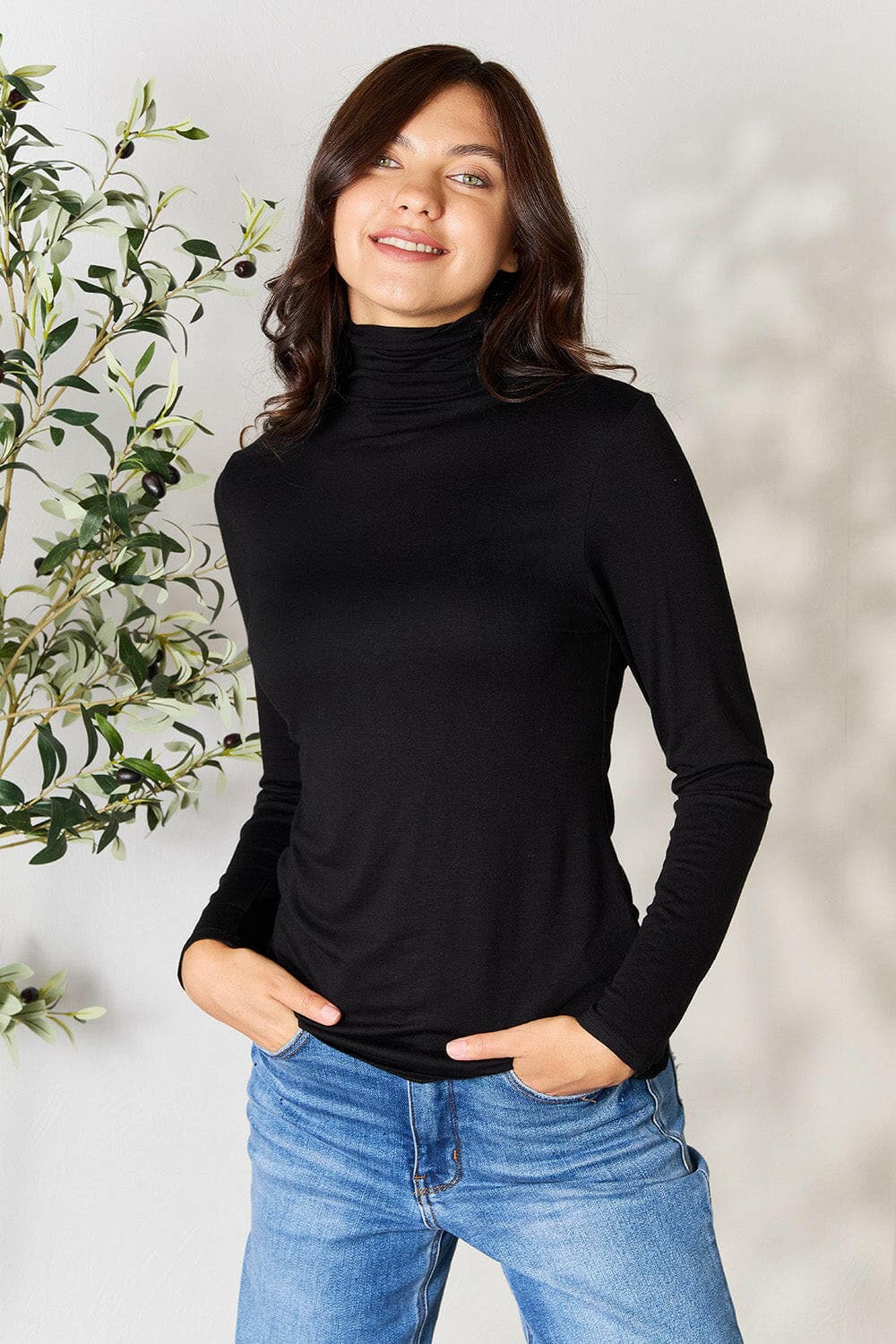 BOMBOM Turtleneck Long Sleeve Blouse.