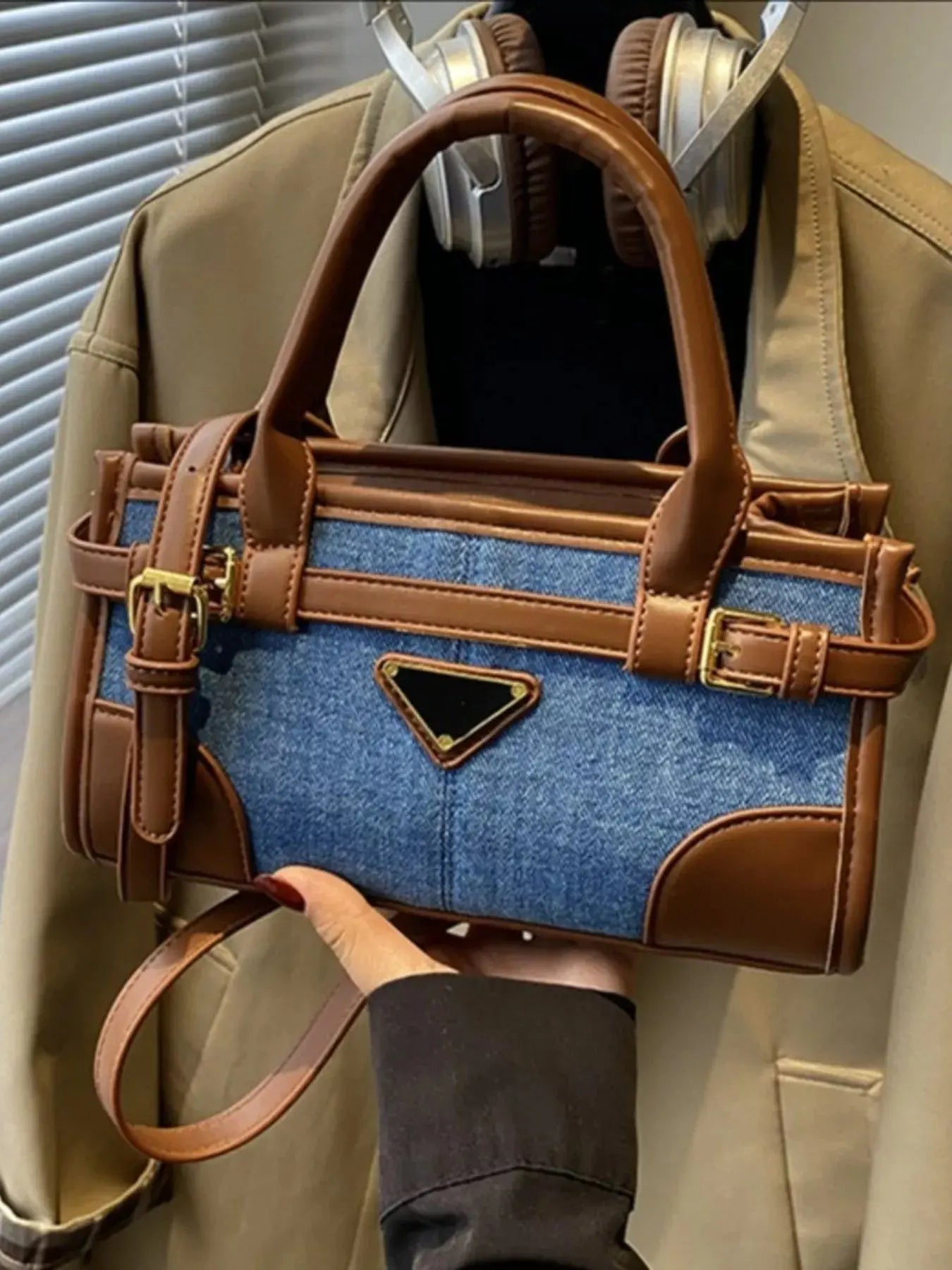 Denim Patchwork Buckle Decor Crossbody Bag Simply Love