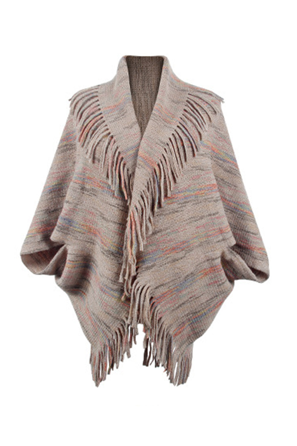 Fringe Detail Printed Poncho Coco’s Tee Boutique