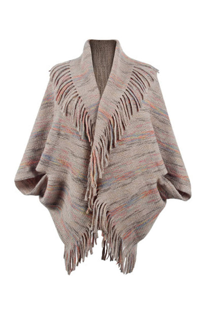 Fringe Detail Printed Poncho.