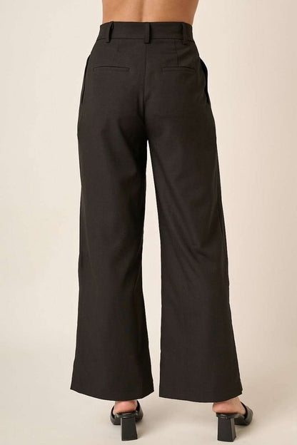 High-Waisted Linen Blend Wide Leg Trousers with Deep Pleats