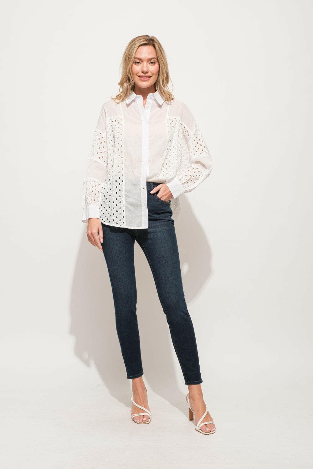 And The Why Eyelet Long Sleeve Button Down ShirtDiscover Timeless Elegance
 Indulge in sophistication with the And The Why Eyelet Long Sleeve Button Down Shirt. This exquisite shirt features intricate eyelet detaiLove Salve Eyelet Long Sleeve Buttonusa