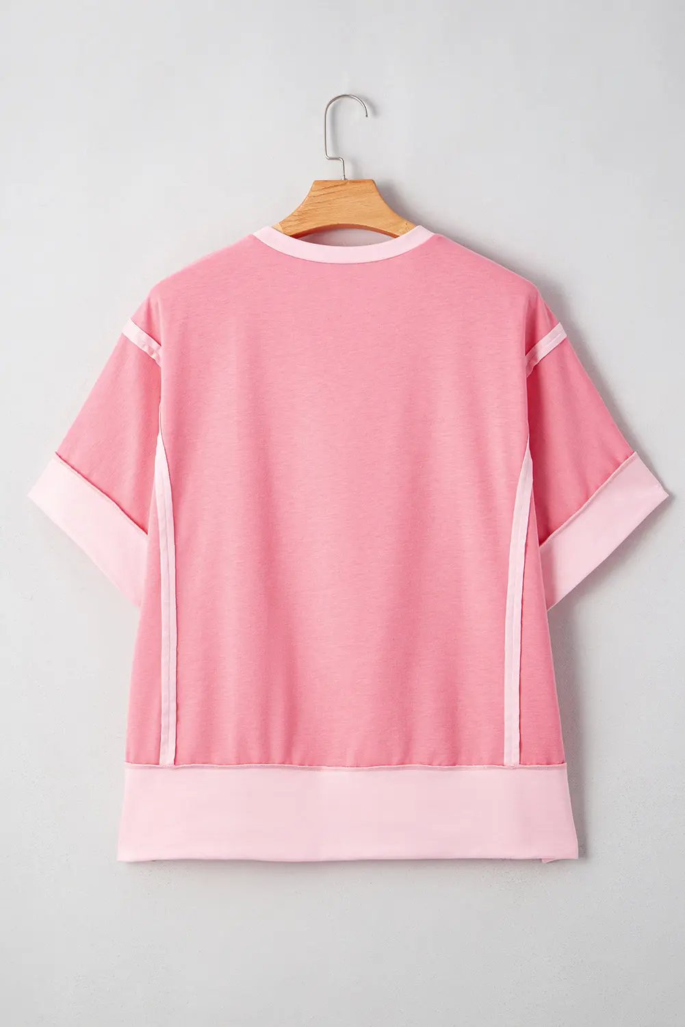 Peach Blossom Patchwork Two Tone Half Sleeve Plus Size Tee Dear-Lover Dropshipping