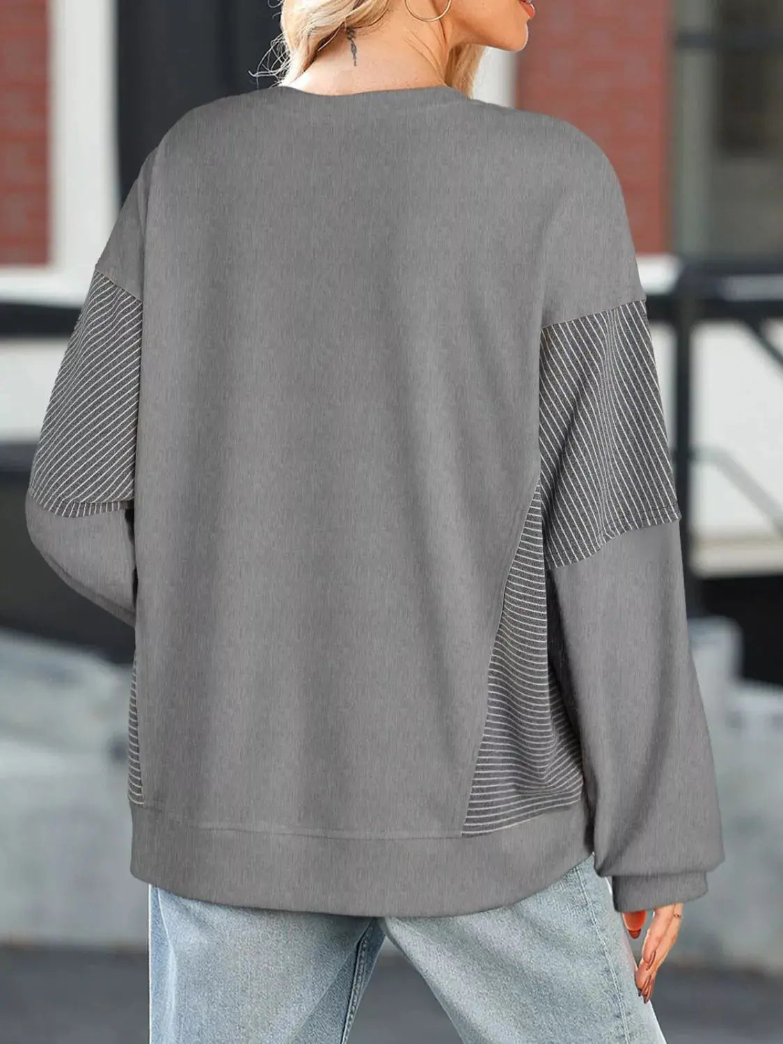 Color Block Striped Sleeve Casual Sweatshirt Simply Love