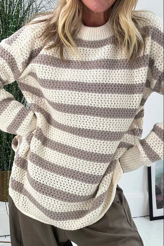 Striped Knit Dropped Shoulder Sweater Simply Love