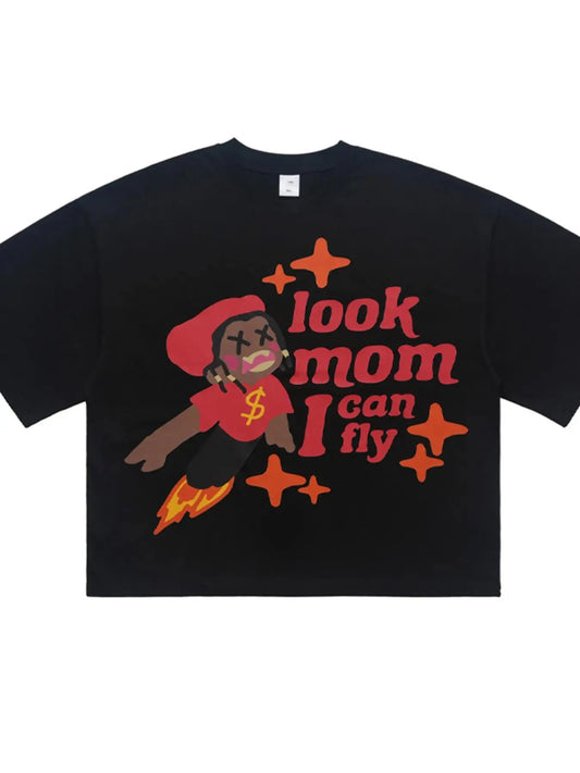 Men's Look Mom I Can Fly Graphic Oversized T-Shirt Simply Love