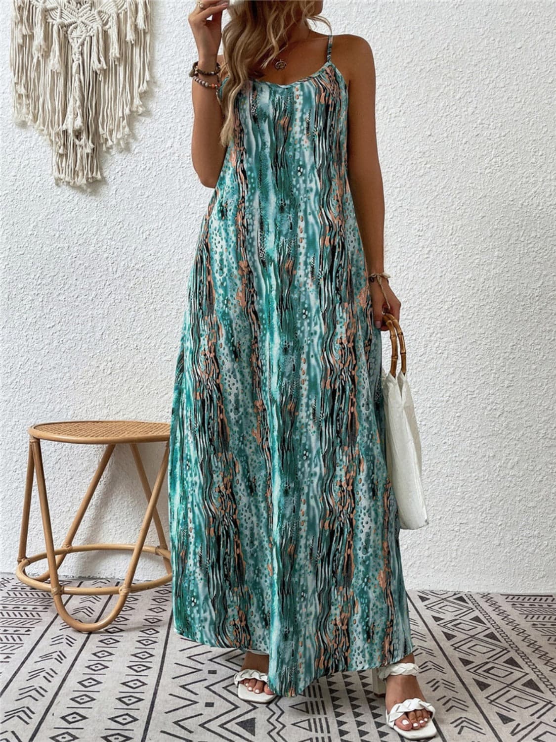 Full Size Printed Scoop Neck Maxi Cami Dress.