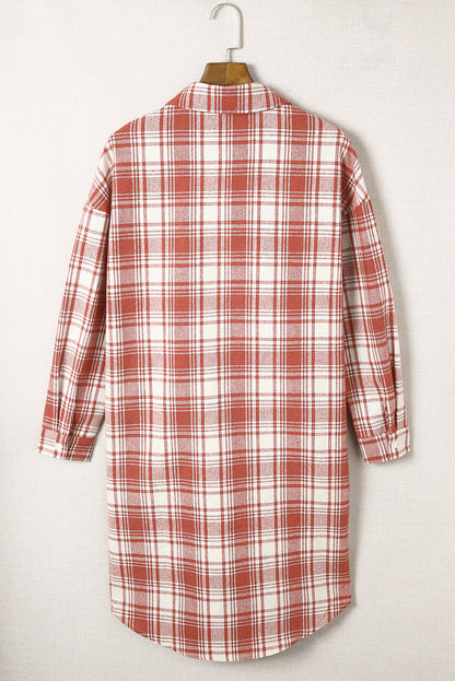 Chic plaid long shacket in fiery red